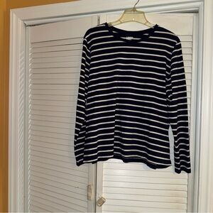 Lands' End Black and White Striped Shirt